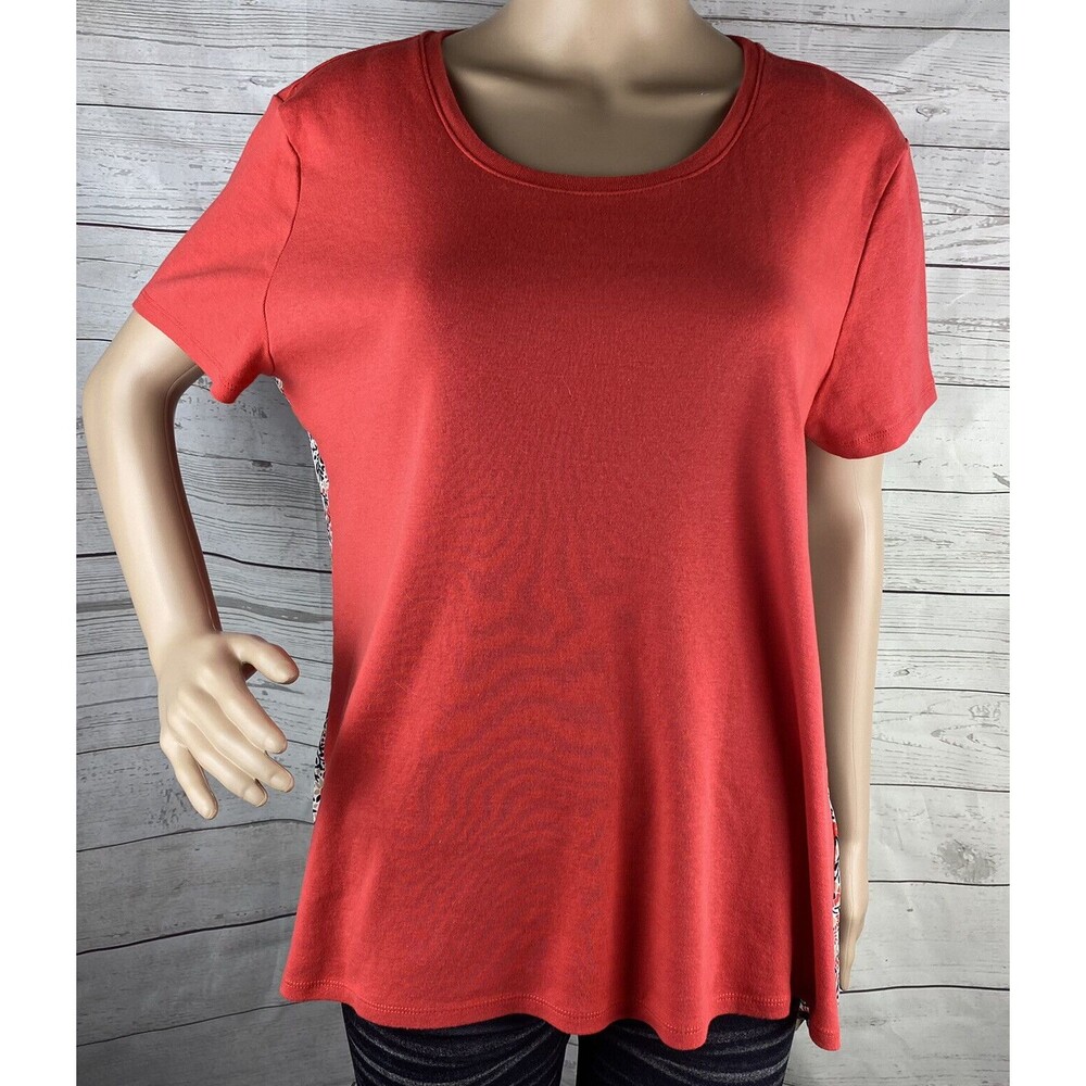 Tommy Hilfiger Shirt XL Dark Pink Coral High Low Floral Polyester Back Casual